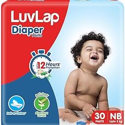 LuvLap Pant Style Baby Diapers, Newborn/X-Small (NB/XS), 30 Count, For babies of Upto 5Kg with Aloe Vera Lotion for rash protection, with upto 12hr protection, Diapers-26