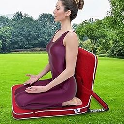 MISSTA Folding Relaxing Buddha Yoga Meditation Chair, Floor Chair for Living Room & Outdoor with Extra Back Support Cushion Fully Foldable (Red Color - Seat Size: 20 x 18 inches)-picture-14
