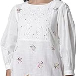 White Embroidered Cotton Top with Schiffli Yoke-image-71
