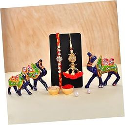 CraftVatika Rakhi for Brother and Bhabhi - Rakhi Gift Combo for Brother - Bhaiya Bhabhi Rakhi Set with Camel Showpiece Set of 3 Gift - Rakshabandhan Designer Lumba Greeting Card-image-81