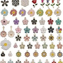 MAYCREATE® 60pcs Assorted Gold Plated Enamel Pendants, Floral Themed Flower Charms for Jewelry, Bracelet, Earring, Necklace, Keychain DIY Jewelry Accessories Charms-picture-20