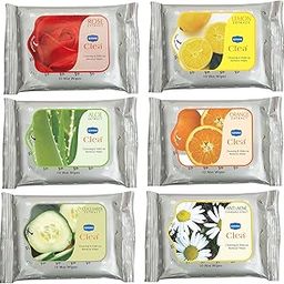 GINNI CLEA Makeup Remover & Cleansing Wet Wipes - Moisturizing, Hydrating, & Soothing | 6 Varieties (Rose, Lemon, Aloe Vera, Anti-Acne, Cucumber, Orange) | Pack of 6 (10 Wipes Each)-48
