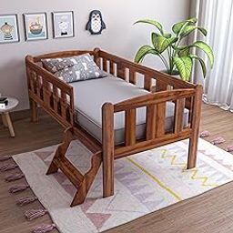 Acacia Wooden Kids Bed | Kids Single Bed Cot with Ladder for Bedroom and Home Decor | Sturdy & Durable | Solid Sheesham Wood | Natural Finish (Size: 63 x 32 x 27.5 Inch)-31