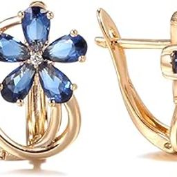 18k Rose Gold Plated Latest Fancy Stylish Blue Zircon Copper Earrings for Women and Girls (12842er)-4