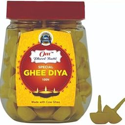 Om Phool Batti 100 Pcs. Cow Ghee Diya Batti for Puja, 30 min Burning Time, Wax Free Pooja Ghee Batti for Home Decoration, Festivals & Religious Rituals | Readymade Cotton Wicks-image-94
