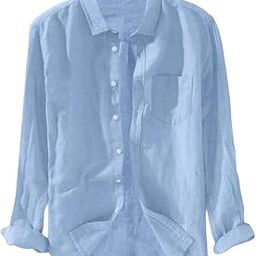 Ubervia Men T-Shirt Spring Summer,Men's Baggy Solid Cotton Linen Long Sleeve Button Pocket Plus Size T Shirts-image-46