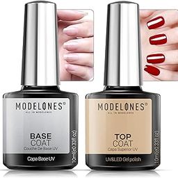 Modelones Gel Top and Base Coat, Gel Nail Polish No Wipe Top Coat Base Coat Set, 2x10ml LED Soak Off New Upgraded Formula Long-Lasting Gloss and Shiny Finish For Home DIY and Nail Salon (2Pcs UV Gel Set)-2