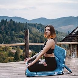 MISSTA Folding Relaxing Buddha Yoga Meditation Chair, Floor Chair for Living Room & Outdoor with Extra Back Support Cushion Fully Foldable (Blue Color - Seat Size: 20 x 18 inches)-image-25