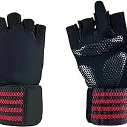 HHADEK Gym Gloves for Men and Women, Weightlifting Gloves with Padded Palm, Fingerless Design for Maximum Grip, Bodybuilding & Fitness Training, Wrist Support Straps for Injury Prevention (RED, XL)-image-5