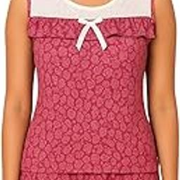 Women's Modal Sleepwear Set, Tank Top and Shorts, Floral Print, Pink with White Contrast-image-96