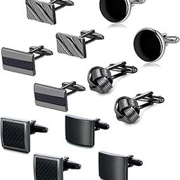 6 Pairs Cufflinks Classic Striped Disc Square Spherical Knot CZ Rectangle Cylindrical Cufflinks Set for Men-image-8