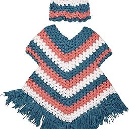 Unique Design Crochet | Handmade Woolen Poncho with | Cap for Girl Kids. | Combo of Cap and Poncho|-image-42