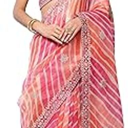 Women's Designer Embellished Embroidered Leheriya Tissue Saree With Blouse Piece-image-19