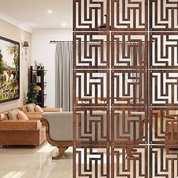 RANDOM Wooden Room Partition for Living Room (11.5" x 11.5" x 12 Panels), 12Pcs Hanging Wall Divider for Decoration, Mandir, Office-image-38