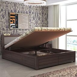 Ganpati Arts Sheesham Wood Euro Queen Size Bed with Hydraulic Storage for Bedroom Wooden Double Bed Palang for Home (Walnut Finish)-image-40