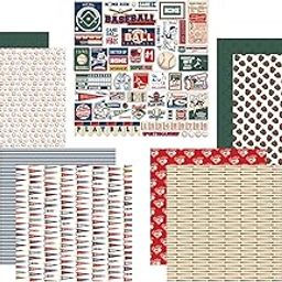 Baseball Scrapbook Paper 12 x 12 Inch Baseball Scrapbook Stickers with Field Phrases Ticket Players Sports Design for Scrapbooking Photo Album Planner Baseball Scrapbook Set Total 5-image-79