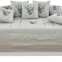 SR Trading Diwan Set Cover with 1 Diwan Sheet, 2 Bolster Covers, 5 Cushion Covers – Elegant Floral Design, Soft & Durable Cotton Fabric for Home Decor (Grey cloue)-image-118