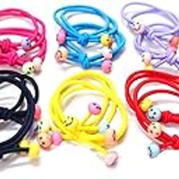 Kalaneet 20pcs Smiley Face Beads MultiColor Hair Rubber Bands for Girls and Womens baby girl hair accessory baby girl rubber baby hair accessories-53