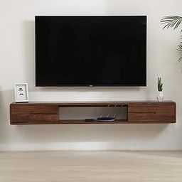 Streema art Solid Sheesham Wood Entertainment Floating Tv Unit for Living Room | Floating Media Tv Cabinet | Open Shelf & 2 Door Drawer Storage (100 cm Length)-11