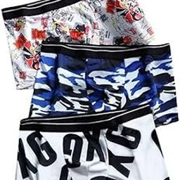 Men's Cotton Ice Silk Underwear Boxer Briefs Breathable Casual Style Camouflage Printed Shorts | Men’s Trunk Multicolor (Pack of 3)-31