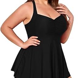 Women Plus Size Two Piece Tankini Swimsuits Flowy Swimdress Tummy Control Bathing Suits with Shorts-image-61