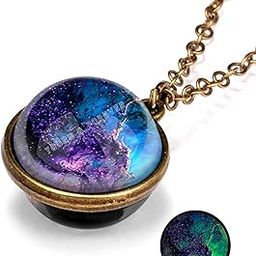 Gift Glow in Dark Necklace Universe Galaxy Nebula Space Pendant Necklace Fashion Noctilucent Jewelry Unique Gift for Women and Men Cabochon Astronomy Necklace for Girls, Boys-7