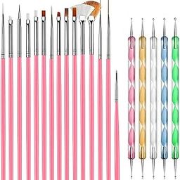 20 pcs Nail Art Brushes, Nail Art Design Painting and Drawing UV Polish Brush Tool Kit, 15 pcs Nail Art Brushes Kit with 5 pcs Nail Dotting Pens, Multicolored-13