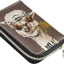 Funny Llama Portrait Sunglasses Hola RFID Credit Card Wallet, Microfiber Leather Zipper Card Case Holder for Women-image-98