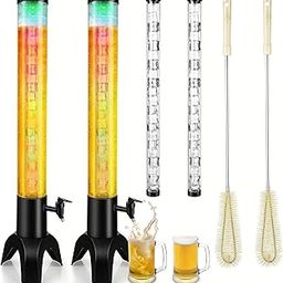 2PCS Drink Tower, 3L Mimosa Tower Dispenser With Ice Tube and Led Light, Tabletop Beer Dispenser 3.17 Qt./100oz, Ideal for Parties Bars Pubs Restaurants-image-65
