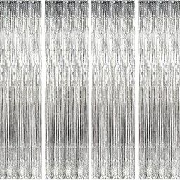 Party Propz Silver Foil Curtain for Decoration - 4 Pcs (3ft×6ft) Silver Curtain for Birthday Decoration | Fringe Curtains for Decoration | Foil Curtains for Birthday Decoration | Foil Fringe Curtain-image-8