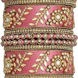 Silk Thread Matching Floral Bangle Set Bridal Chuda Chura Jewellery for Women Girls Navratri Gift - 2.8 inch-image-71