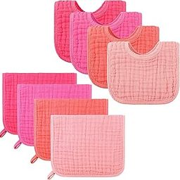 8 Pieces Muslin Burp Cloths and Muslin Bibs Set 20 x 10 Inch Baby Burping Cloth Diapers Muslin Washcloths Soft Absorbent Muslin Face Towel Muslin Bandana Drool Bibs with Adjustable Snap (Simple Color)-picture-8