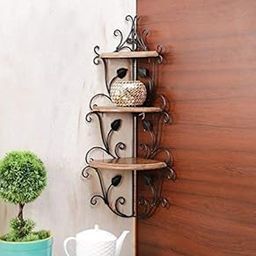 Woodiva 3-Tier Wrought Iron & Wooden Wall Corner Shelf - Rustic Wall-Mounted Rack for Office & Home Décor, Space-Saving Display Unit for Living Room, Kitchen, or Bedroom-image-20