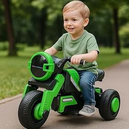 Storio Green Kids Electric Ride-on Bike – Battery Motorcycle with Side Wheels, Flashing Headlight, Music, LED Lights, Rechargeable Long-Lasting Battery.-image-8