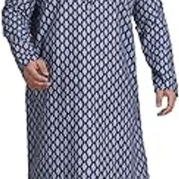 Plus (Since 1958) Men's Cotton Blend Printed Kurta with White Churidar Pyjama-image-23
