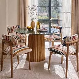 Suryavanshi Modern 4 Seater Round Dining Table | Solid Wood Base with Green Marble Top | Table for Kitchen, Home & Balcony | Wooden Round Table for Family Dining – Table Only-image-44