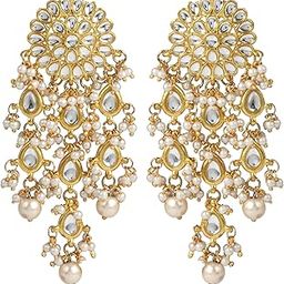 Womens Gold Plated Kundan Tassel Earrings-image-33