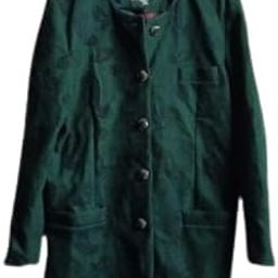 Women's Classic Woolen Jacket Paisley Print Coat Forest Green Button Front BUST 36 INCHES-25