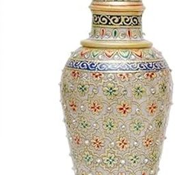 ANUSHKA ARTS Designer Decorative Marble Flower Vase | Round Shape Beautiful Sea Color Rajasthani Meenakari Handpainted Work Showpiece Vases for Home Decoration (Design -4, 9Inch)-image-74