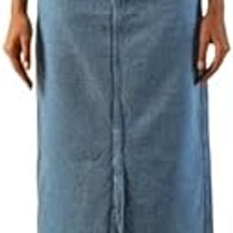 Women Mid-Rise Front Slit Fringed Hem Midi Straight Denim Skirt-image-33