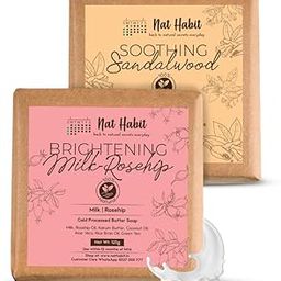 Nat Habit Bath Soap Combo Brightening Milk & Rosehip & Soothing Sandalwood Enriched with Vitamins C & HandeMade For Women & Men Skin Exfoliation, Cleansing, Nourishing (125gm)-picture-14