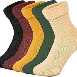 Winter 4 pcs Adult Thick Warm Fleece Lined Thermal Ribbed Snow Wool Fur Socks Plush Girls/Women Fashion Fuzzy Solid Color Velvet Snow Socks(Random Color)-image-83