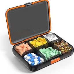 Wangculiao Large Travel Pill Organizer Portable Dispenser Moisture Resistant Pill Case for Vitamins Medications Fish Oil Supplements 6 Compartment Pill Box Removable Dividers (Black)-image-88