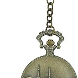 Premium Pocket Watch Makkah Sharif Antique Key Chain Vintage Bronze Analog Pocket Watch Stainless Steel Metal Car Bike Home Keychain with Key Ring Anti Rust Gift for Men & Women-image-80