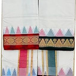 10×6,9×5premiumTraditional 100 count Cotton dhothi with Temple Border Design, Gold Zari Work, White Cotton Dhoti for Men with Temple Border – White – 4.2 Meter – Gold Zari – Traditional Pooja Wear –-image-32