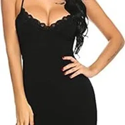 hypestitch Women Satin Babydoll Nightwear with Lace Trim, V-Neck, Spaghetti Straps, White-picture-2