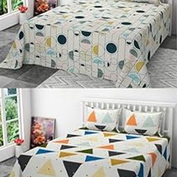 Window Wonder Combo Pack of 2 Double Bedsheet with 4 Pillow Covers | 210 TC Soft Brushed Glace Cotton -Long Lasting & Wrinkle Free - (90x100 Inches, Multi Colors)-image-7