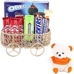 SFU E Com Lovable Chocolate Gift With Doublemint Chewing Gum Hamper | Valentine Love Teddy Bear With Chocolate Combo | Valentine Chocolate Hamper | 948-33
