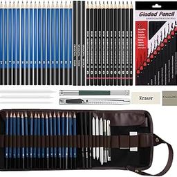 Corslet 41 Pcs Professional Drawing Supplies Sketching Art Kit Pencil Set With Tools Pouch Complete Artist Charcoal Sketch Pencils Shade Shading Portrait Gifts Accessories-30