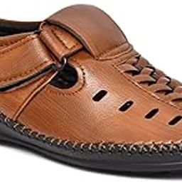 Men’s Stylish Black Closed-Toe Sandals with Breathable Cutouts, Adjustable Velcro Strap, Lightweightable Sole, Durable Stitching, and Warm Weather All-Day - TAN-image-73